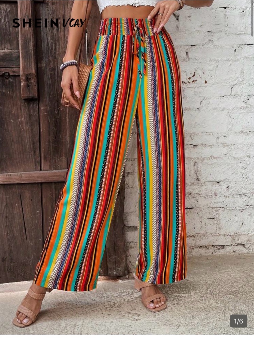 SHEIN Bright Multicolor Striped Wide-Leg Pants